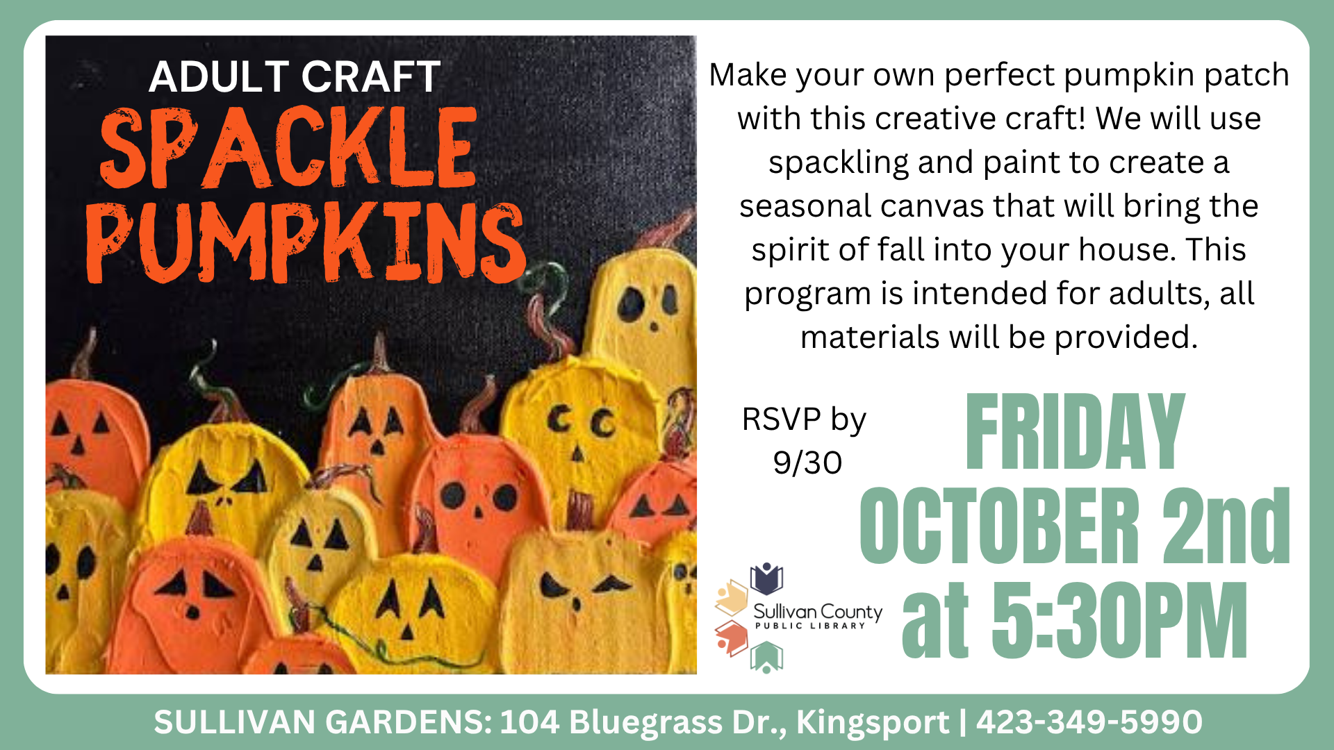 *Sullivan Gardens: Adult Craft Spackle Pumpkins