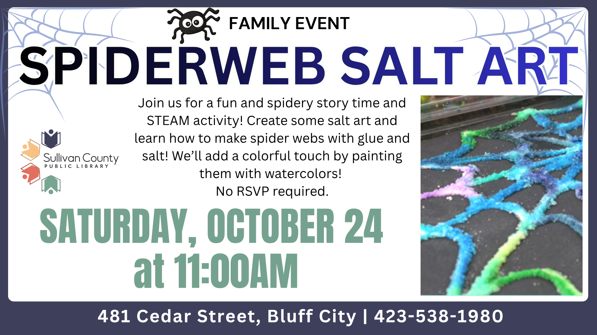 Thomas Memorial: Family Event: Spiderweb Salt Art